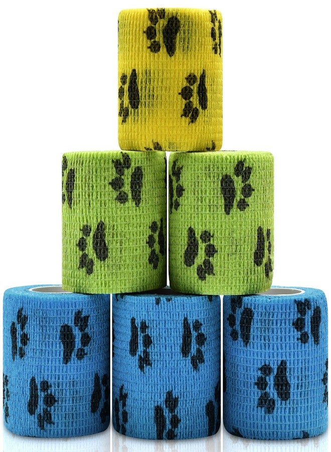 Kreyfer 6 Roll 2 Inch x 5 Yards Paw Print Pet Vet Wrap for Dogs Cats, Cohesive Bandages in Bulk, Colorful Non-Woven Self Adhesive Bandages Wrap Roll for Pet Animals Wound Care, Ankle Sprains and Swelling - Image 1